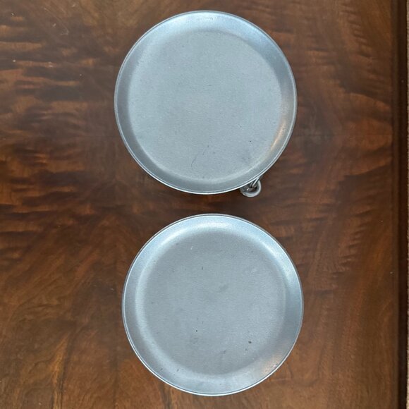 Set of 2 Round Metal 4" Tall Footed Silver Pillar Candle Holder w/ Leaf Accent - Picture 2 of 5